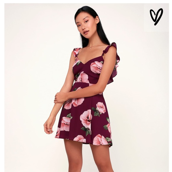 Purple Floral Print Backless Skater Dress! - Picture 2 of 7